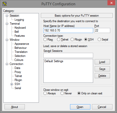 Подключение через Putty