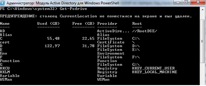 Проверка подключений Get-PsDrive